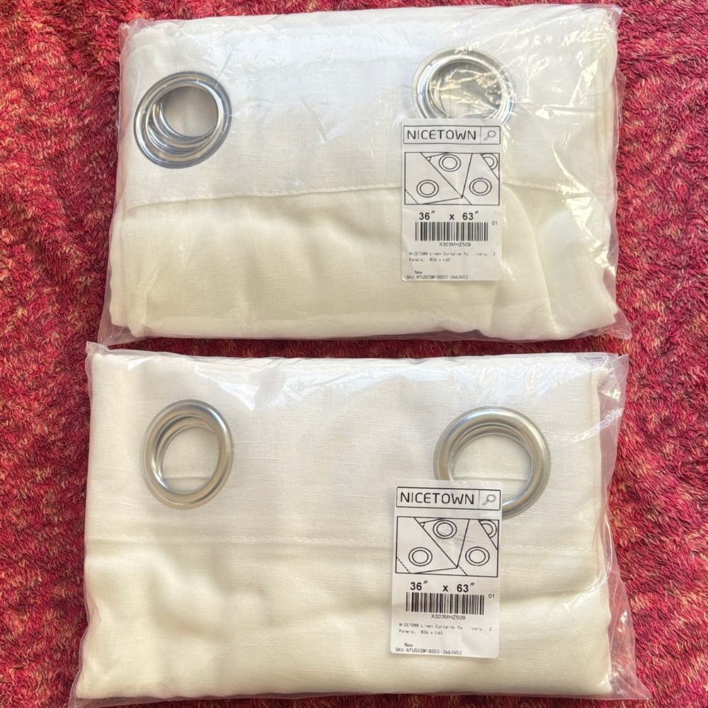 ❤️NWT Nicetown Linen Ivory Grommet Curtains Panels 36 x 63- 2 sets of 2
